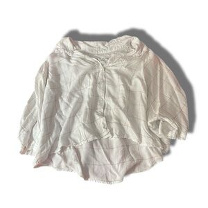 White Button-Up Blouse with Subtle Grid Pattern